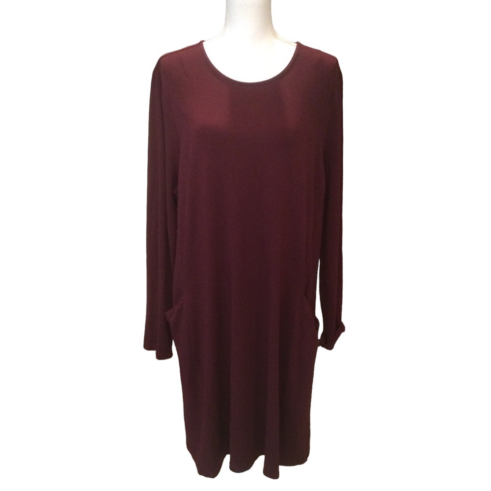 Pure Jill Eggplant Fleece Modal Knit Long Sleeved Dress Size XL